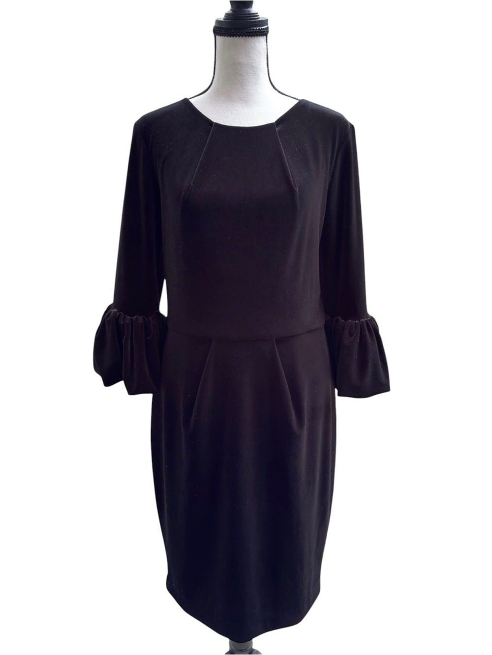 Black Velvet Long Sleeve Dress with Ruffle